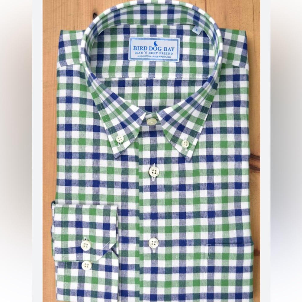Bird Dog Bay Linden Men's Blue and Green Plaid Shirt